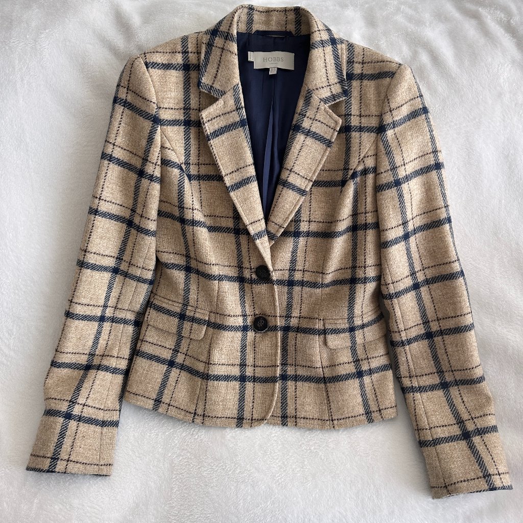 Hobbs London Hackness Plaid Wool Blazer Jacket In Neutral